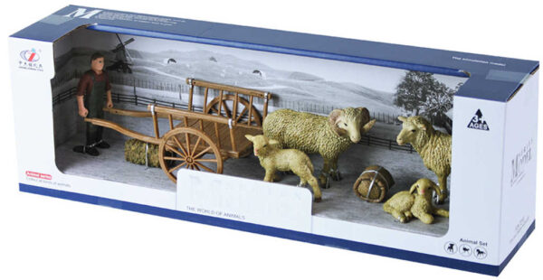 Herní set figurka farmář s vozem a ovcemi v krabici plast
