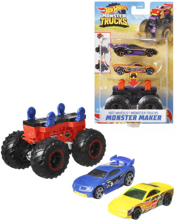 MATTEL HOT WHEELS Monster Trucks stvořitel herní set podvozek + 2 autíčka