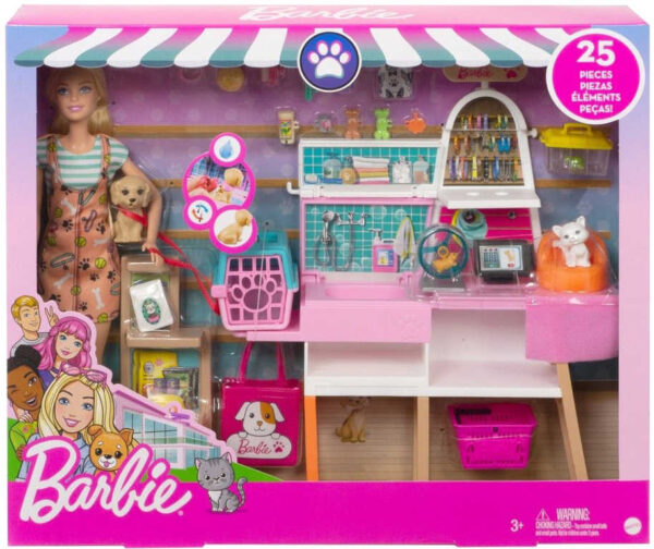 MATTEL BRB Barbie obchod pro mazlíčky set panenka se zvířátky a doplňky