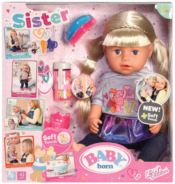 ZAPF BABY BORN Starší sestřička Soft Touch panenka pláče set s doplňky
