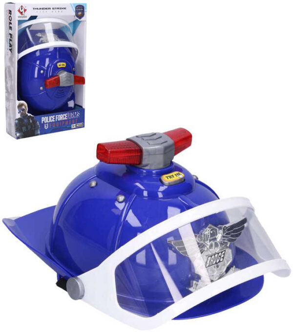 Přilba policejní helma modrá s efekty na baterie Světlo Zvuk plast