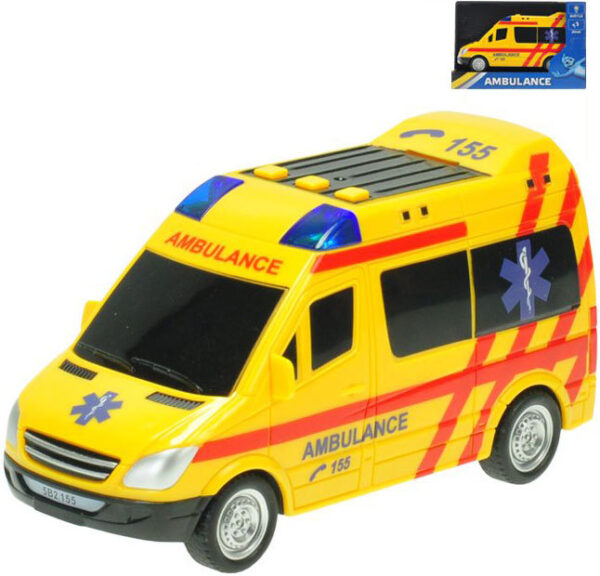 Auto ambulance 18cm sanitka na baterie na setrvačník Světlo Zvuk v krabici