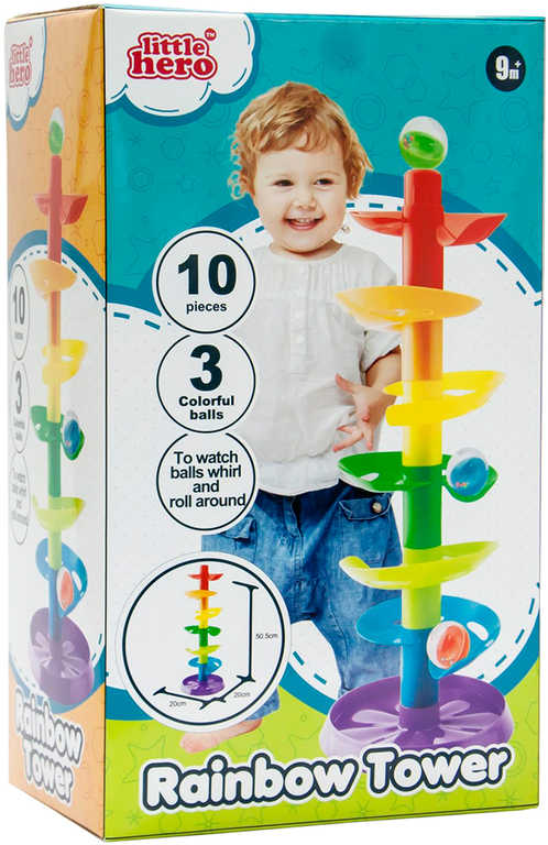 Baby dráha kuličková vež duhová 50cm set 10 dílků + 3 kuličky pro miminko