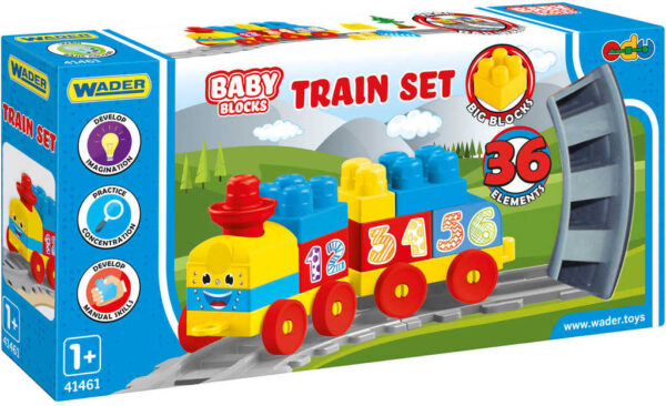WADER Baby Blocks vlak s kolejemi a samolepkami 36 dílků STAVEBNICE