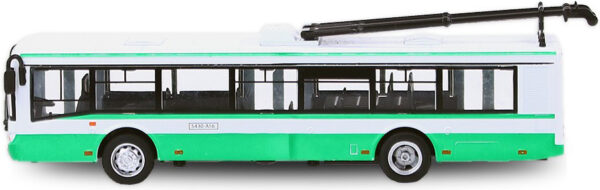 Trolejbus kovový bílo-zelený 16cm zpětný nátah v CZ krabičce