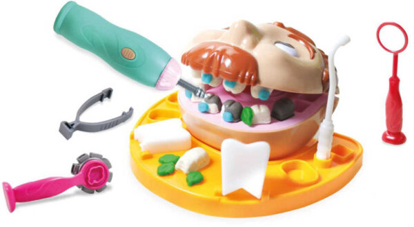 Zubařská sada chrup s modelínou a lékařskými nástroji na baterie