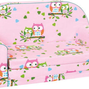 BINO Mini pohovka dětská růžový rozkládací gauč se sovičkami