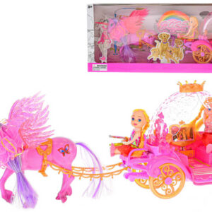 Koník jednorožec s kočárem herní set se 2 panenkami 3 barvy plast