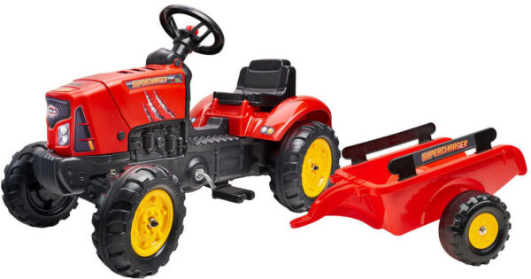 FALK Set baby traktor Super Charger šlapací Červený vozítko s valníkem