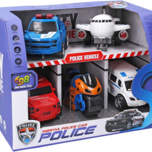 Policejní dopravní prostředky set 5ks auta s motocyklem a letadlem na setrvačník