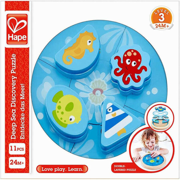 HAPE DŘEVO Baby puzzle kruhové moře skládačka v rámečku pro miminko