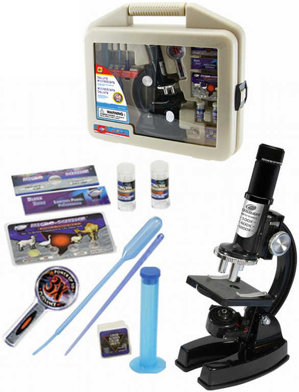MAC TOYS Mikroskop dětský 25cm na baterie vědecký set v kufříku Světlo
