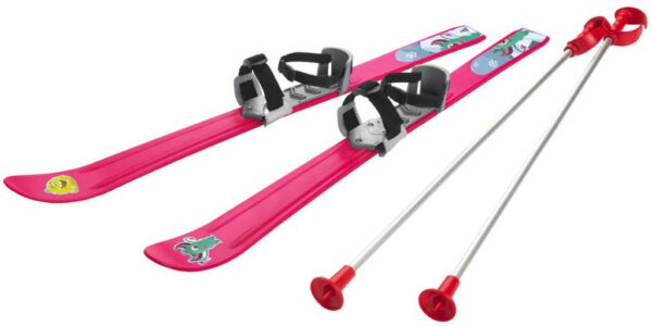 PLASTKON Lyže carvingové Baby Ski 90cm Růžové s vázáním a holemi