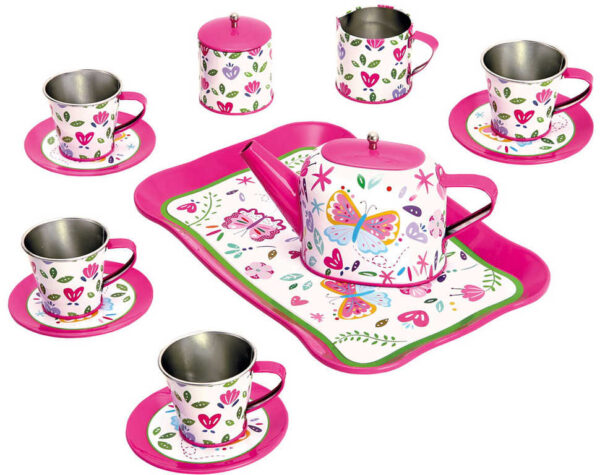 BINO Čajový set dětský růžový 14ks nádobíčko s tácem a konvicí