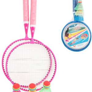 Hra Badminton dětský sada 2 pálky + 3 košíčky kov 2 barvy v síťce