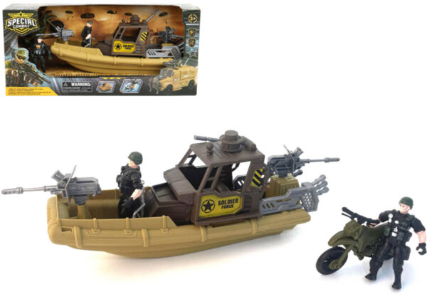 Vojenská hlídková loď army sada se 2 figurkami a doplňky plast v krabici
